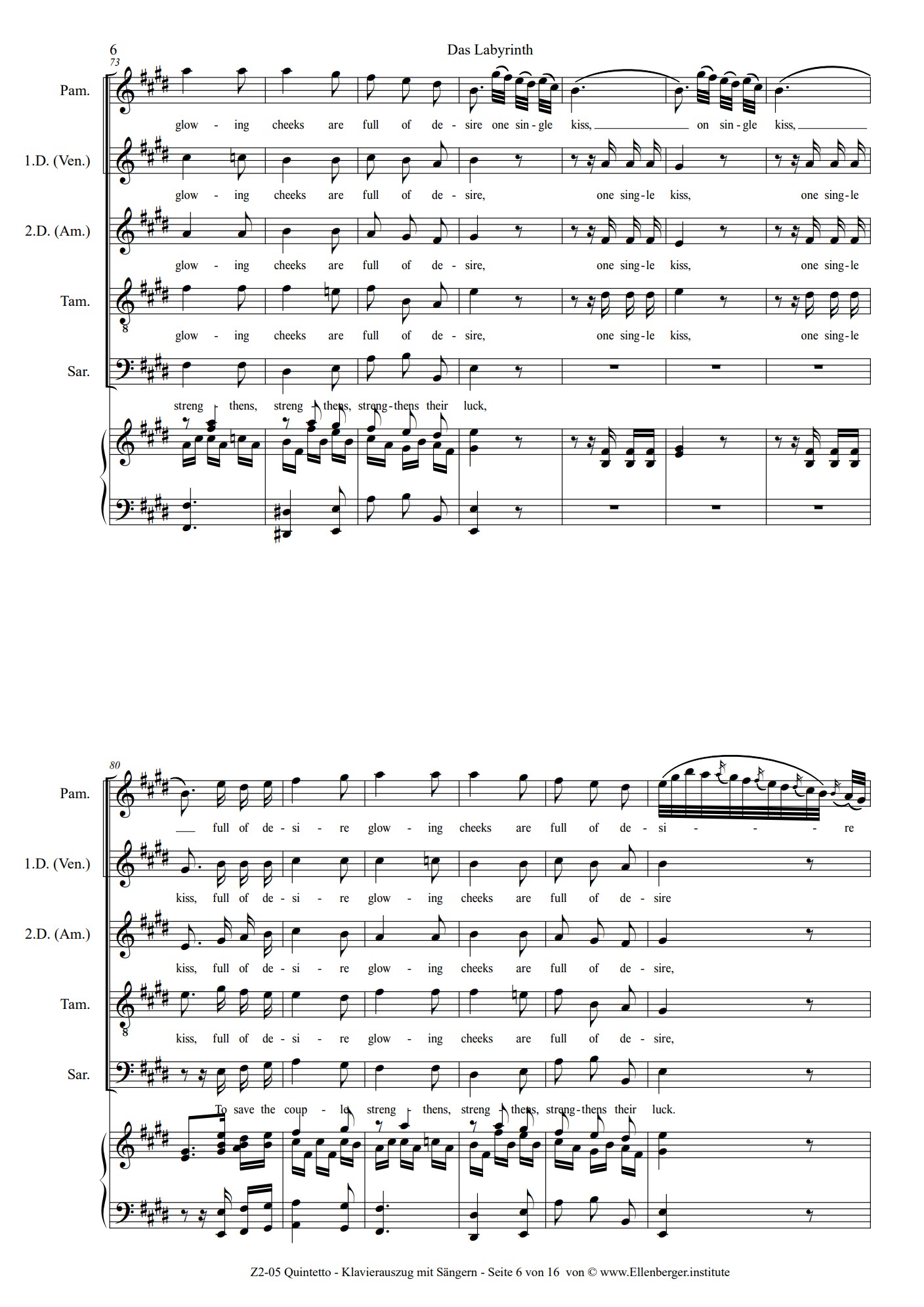 Z2 Vocal Score for piano and voices The Labyrinth - The second part of Magic Flute – Bild 5