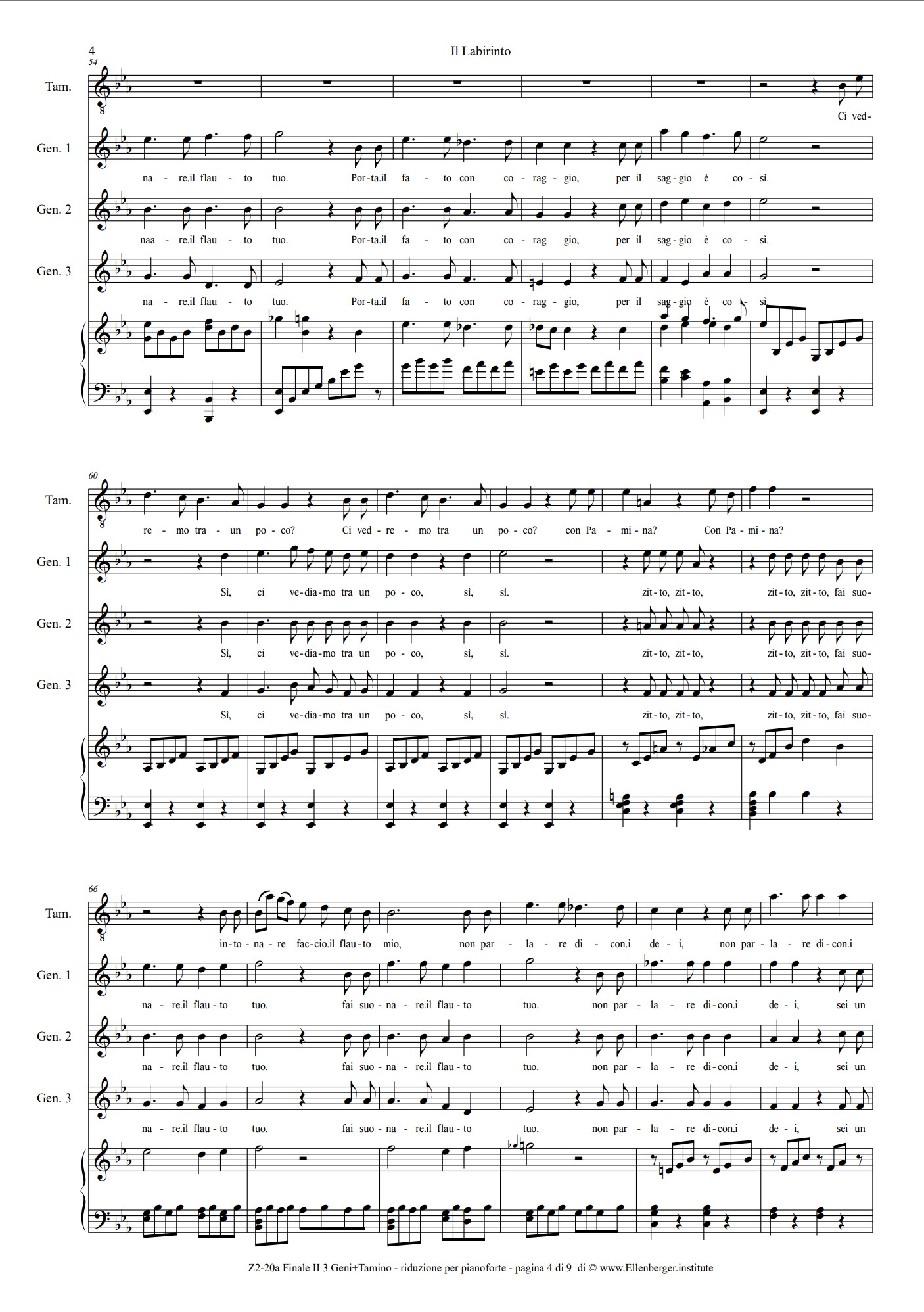 Z2 Riduzione per pianoforte e cantanti - Il Labirinto - La seconda parte del Flauto Magico